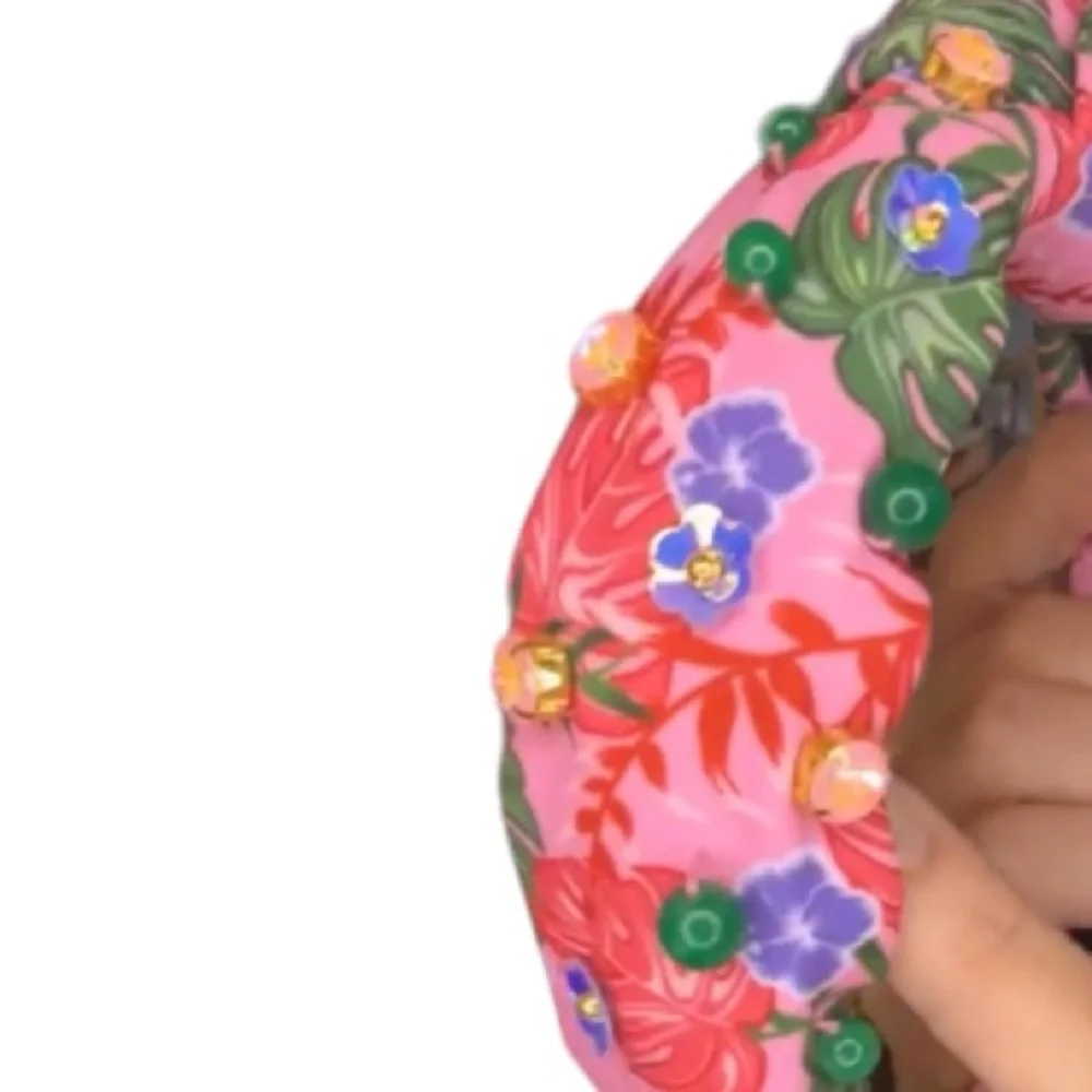 BRIANNA CANNON ADULT SIZE PINK LUAU HEADBAND WITH CRYSTALS & BEADS